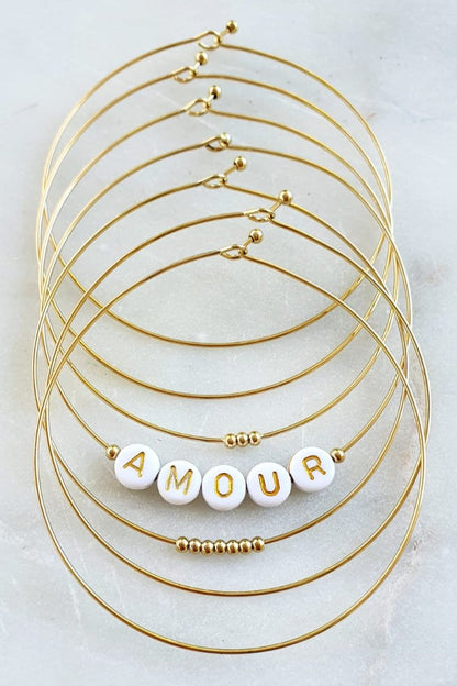 Semainier Fin Or avec Perles Blanches - Ensemble de 7 Bracelets Fins, Jonc Bangle Acier Inoxydable, Couleur Doré - AlbertineAndTheSun