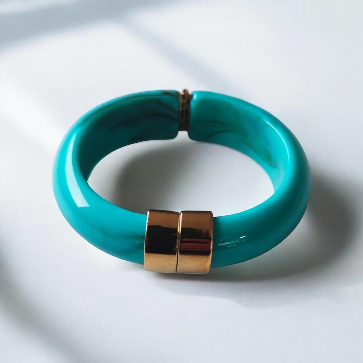 Jonc Résine Marbré Turquoise Doré Fermoir Magnétique Invisible, Bracelet Statement Femme Bohème Chic Été, Résine Haute Qualité, Cadeau