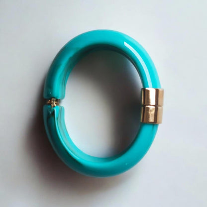 Jonc Résine Marbré Turquoise Doré Fermoir Magnétique Invisible, Bracelet Statement Femme Bohème Chic Été, Résine Haute Qualité, Cadeau