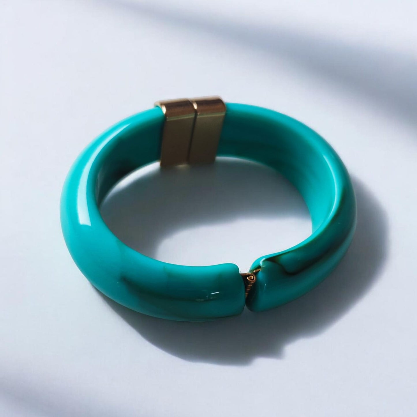 Jonc Résine Marbré Turquoise Doré Fermoir Magnétique Invisible, Bracelet Statement Femme Bohème Chic Été, Résine Haute Qualité, Cadeau