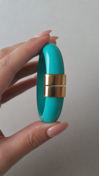 Jonc Résine Marbré Turquoise Doré Fermoir Magnétique Invisible, Bracelet Statement Femme Bohème Chic Été, Résine Haute Qualité, Cadeau
