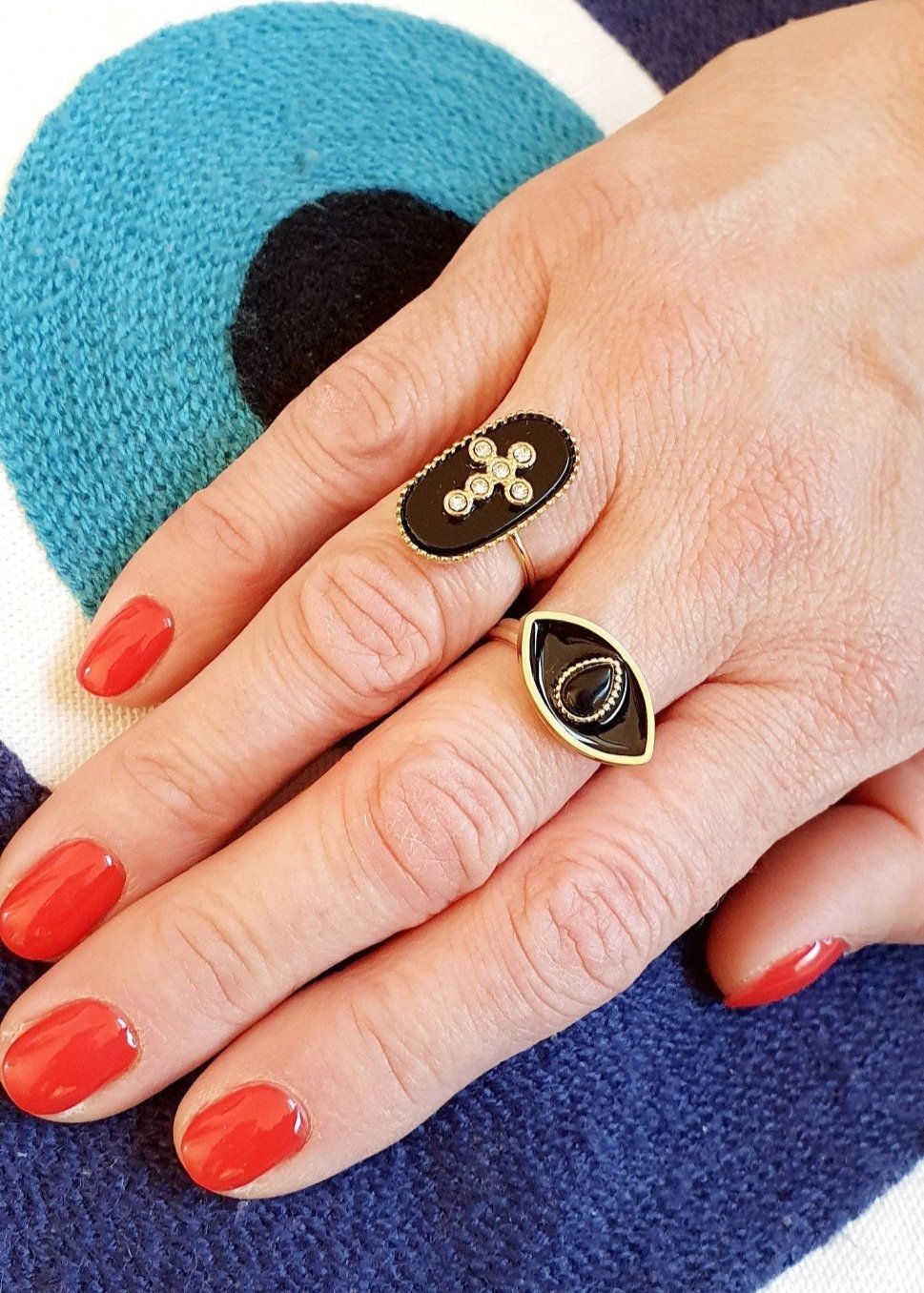 Bague Œil en Or avec Pierre Noire, Verte ou Bordeaux - Réglable, Ajustable, Acier Inoxydable - AlbertineAndTheSun