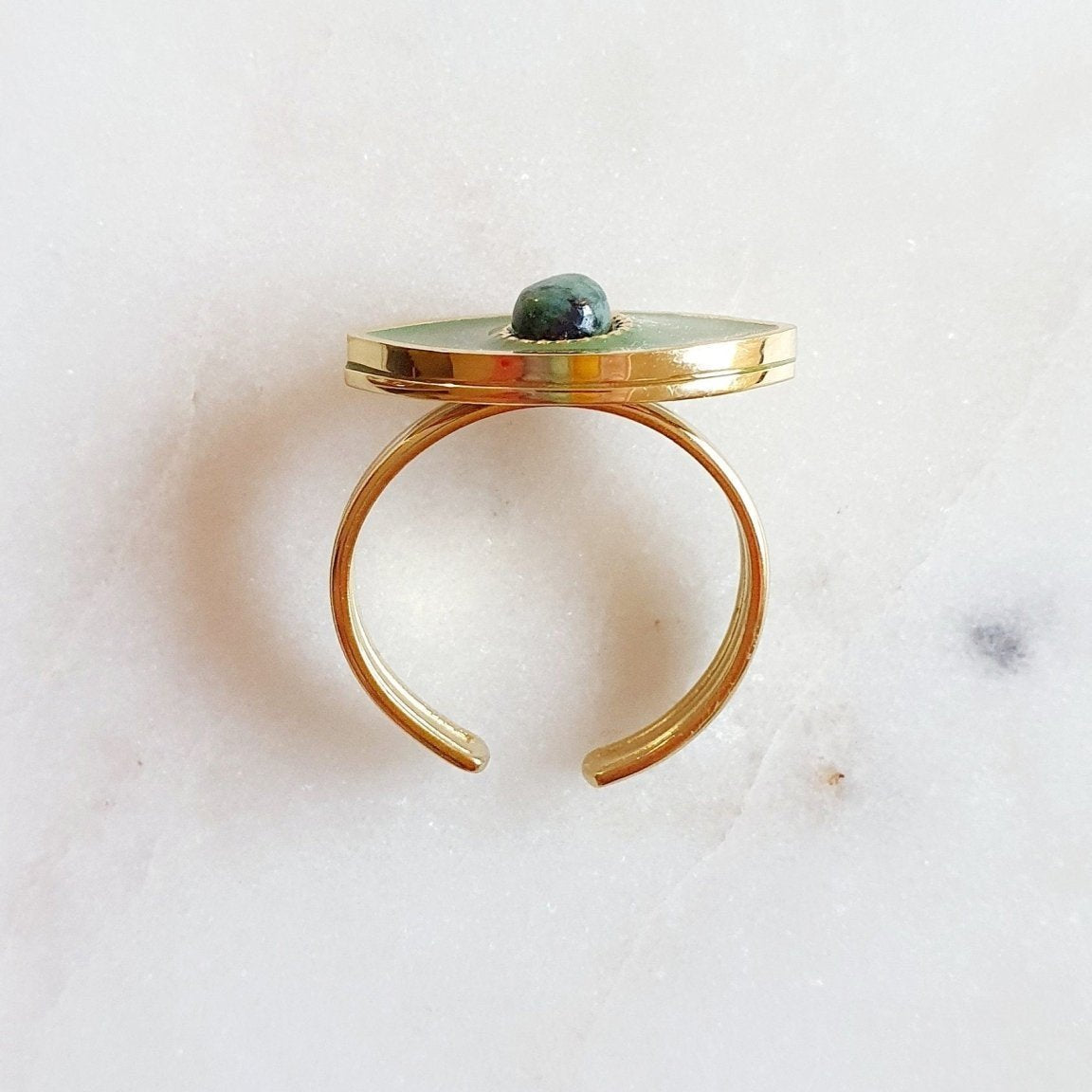 Bague Œil en Or avec Pierre Noire, Verte ou Bordeaux - Réglable, Ajustable, Acier Inoxydable - AlbertineAndTheSun