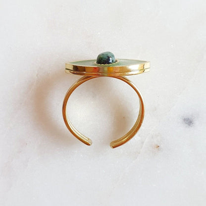 Bague Œil en Or avec Pierre Noire, Verte ou Bordeaux - Réglable, Ajustable, Acier Inoxydable - AlbertineAndTheSun