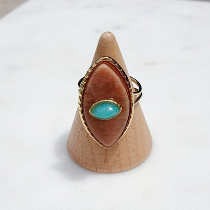 Bague Paros avec Œil - Dorée et Ambre, Réglable, Acier Inoxydable de Haute Qualité - AlbertineAndTheSun