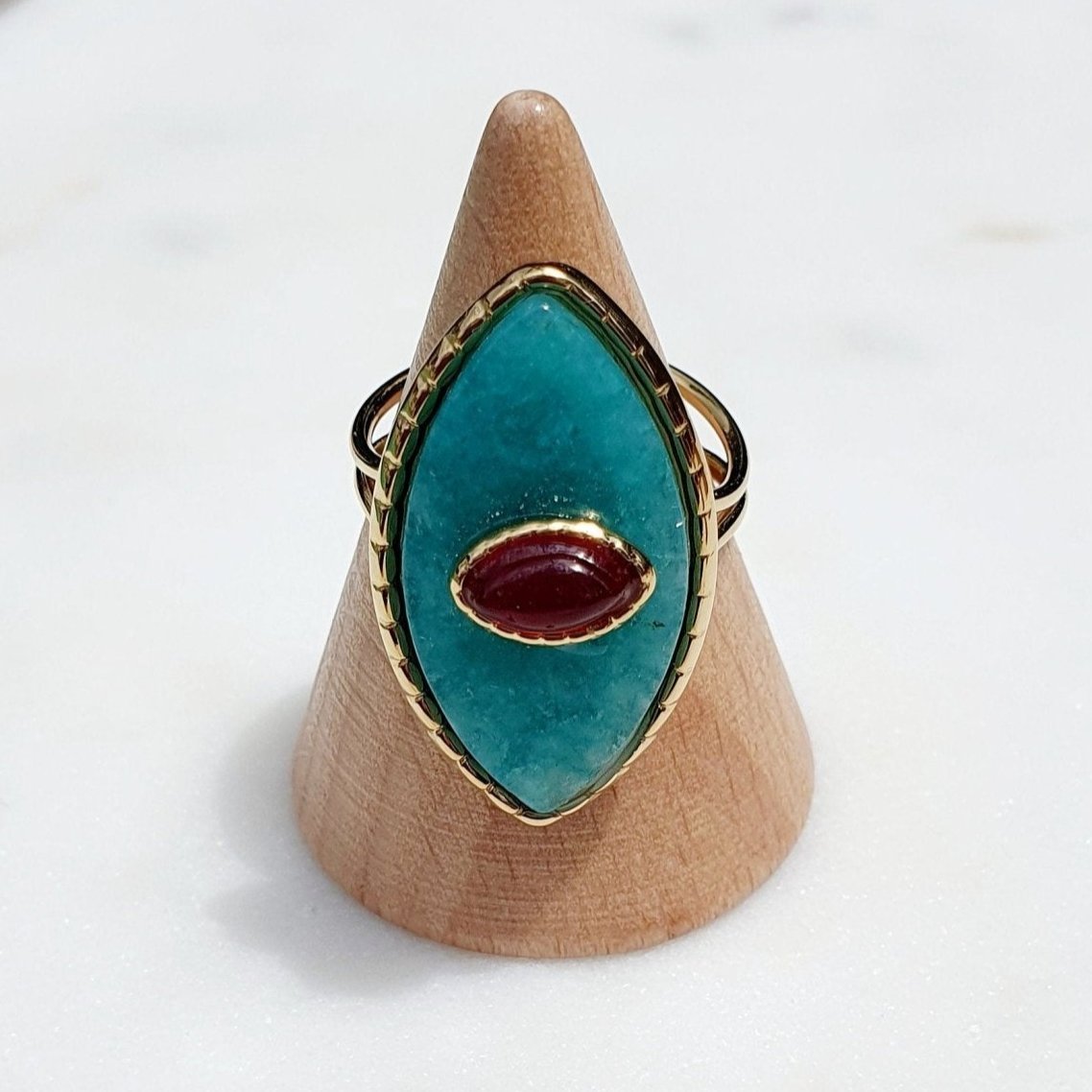 Bague Paros avec Œil - Dorée et Ambre, Réglable, Acier Inoxydable de Haute Qualité - AlbertineAndTheSun
