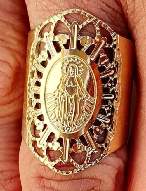 Bague Vierge Madone Ajustable - Protection Religieuse, Dentelle Andalouse en Acier Inoxydable - AlbertineAndTheSun