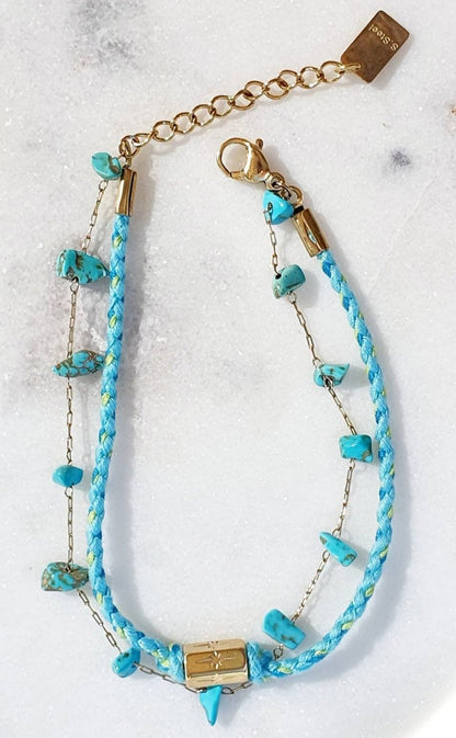 Bracelet Double Lien Tressé avec Mantra et Pierre Semi - Précieuses - AlbertineAndTheSun