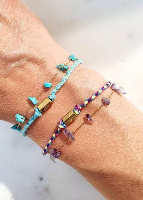 Bracelet Double Lien Tressé avec Mantra et Pierre Semi - Précieuses - AlbertineAndTheSun