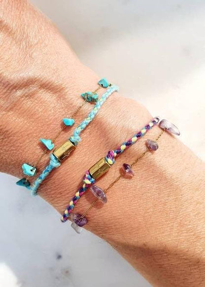 Bracelet Double Lien Tressé avec Mantra et Pierre Semi - Précieuses - AlbertineAndTheSun