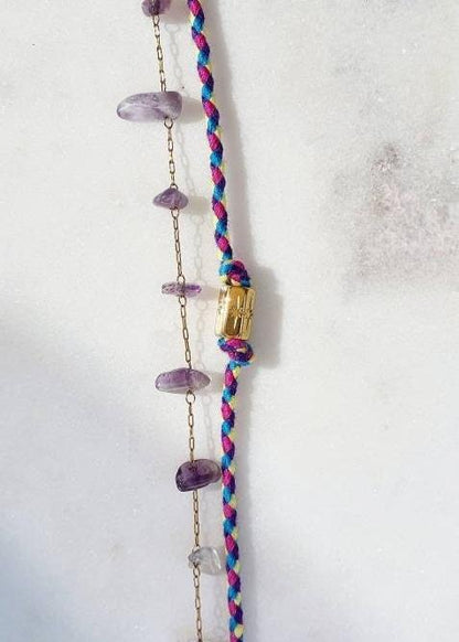 Bracelet Double Lien Tressé avec Mantra et Pierre Semi - Précieuses - AlbertineAndTheSun