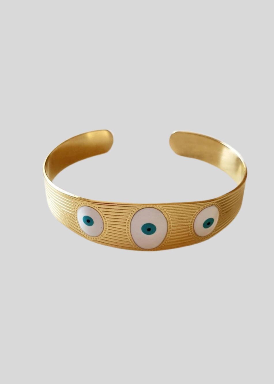 Bracelet Jonc 'Los Ojos' - Manchette Or Ajustable et Souple avec Œil Bleu Blanc, Devil Eye, Protection et Porte - Bonheur - AlbertineAndTheSun
