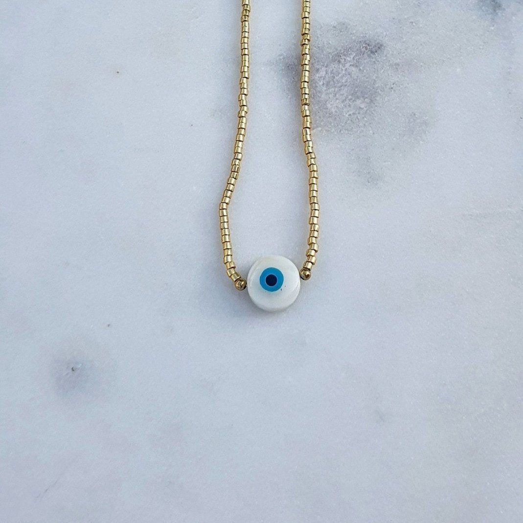 Collier "Œil Protecteur" - Perles de Poney Rocaille - AlbertineAndTheSun