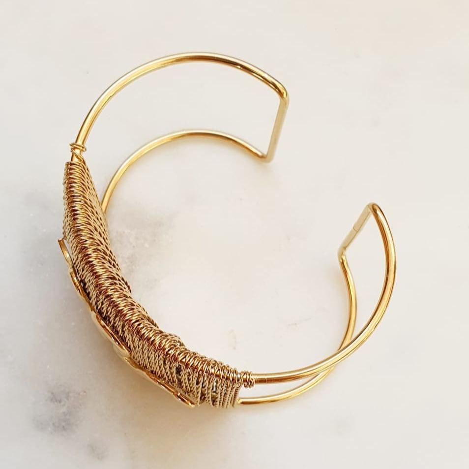 Manchette Serpent Large Doré - Bracelet Rigide Ajustable avec Fil Doré Ajouré, Acier Inoxydable, Style Boho Chic - AlbertineAndTheSun
