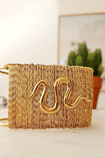 Manchette Serpent Large Doré - Bracelet Rigide Ajustable avec Fil Doré Ajouré, Acier Inoxydable, Style Boho Chic - AlbertineAndTheSun